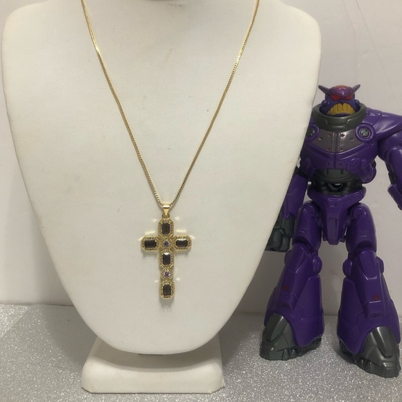 CROSS AMETHYST STAINLESS STEEL NECKLACE - Picture 2 of 6